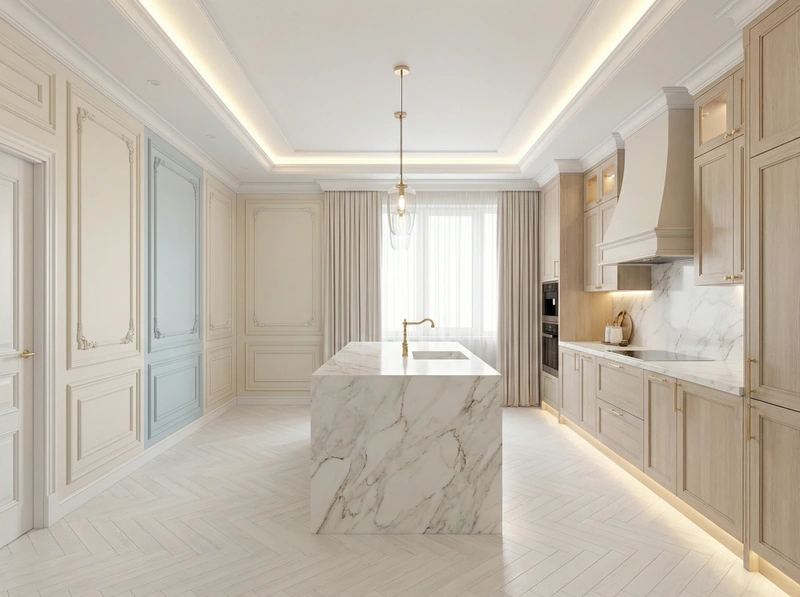 Дизайн интерьера в стиле Классика — Кухня от нейросети RoomGPT