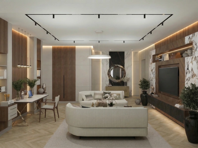 Дизайн гостиной в стиле Контемпорари — фото интерьера от нейросети RoomGPT