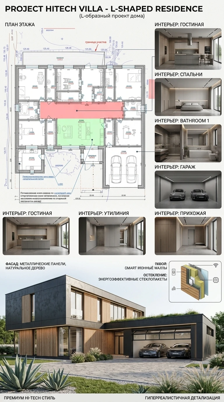 Дизайн фасада в стиле Хай-тек — Фасад от нейросети RoomGPT