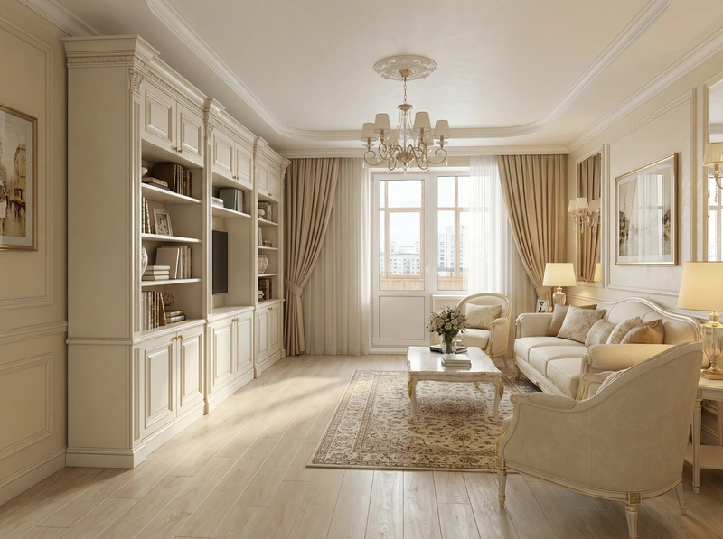 Дизайн интерьера в стиле Классика — Гостиная от нейросети RoomGPT