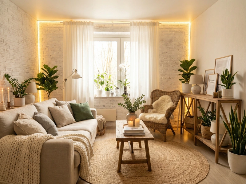 Дизайн интерьера в стиле Хюгге — Гостиная от нейросети RoomGPT