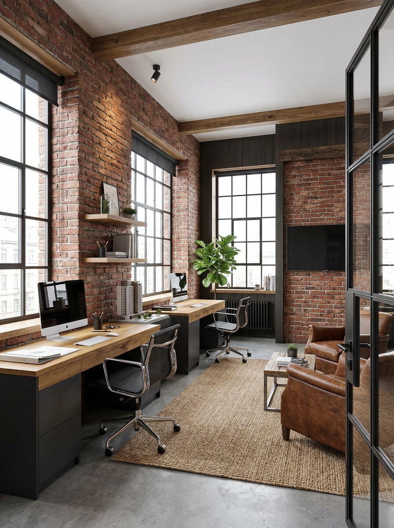 Дизайн интерьера в стиле Лофт — Кабинет от нейросети RoomGPT