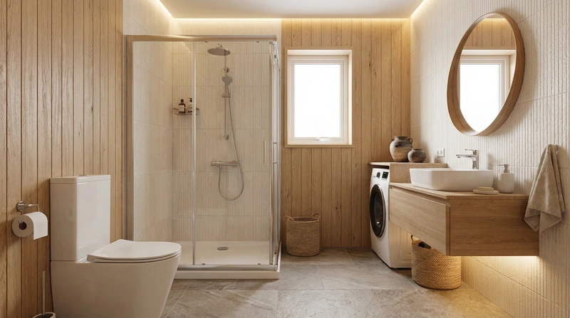 Дизайн ванной в стиле Japandi — фото интерьера от нейросети RoomGPT