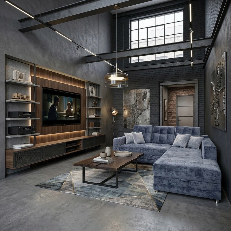 Дизайн гостиной в стиле Лофт — фото интерьера от нейросети RoomGPT