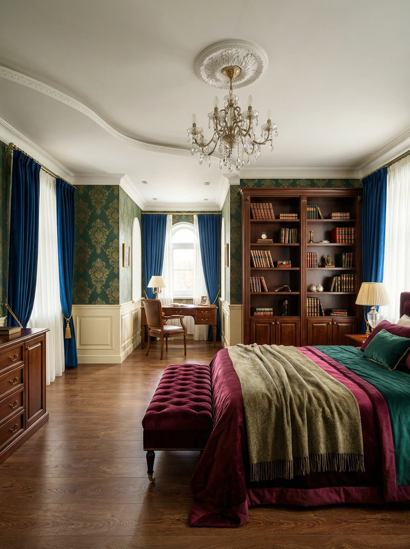 Дизайн спальни в стиле Британский — фото интерьера от нейросети RoomGPT