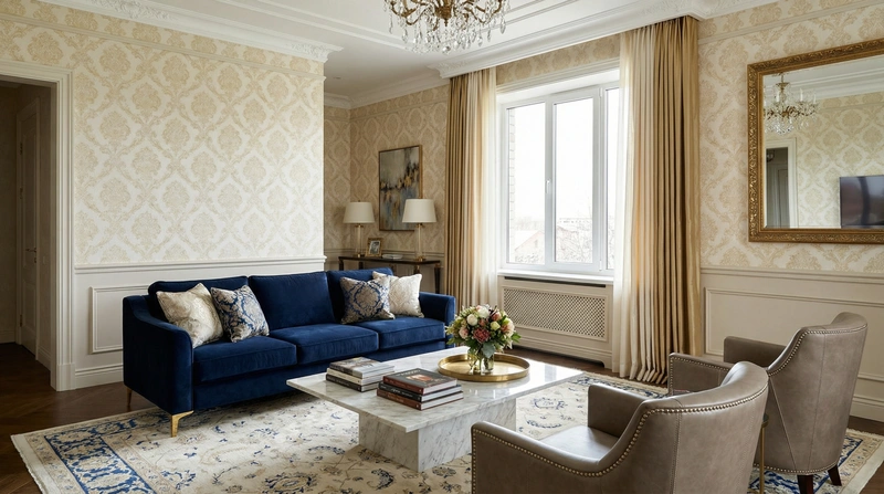 Дизайн интерьера в стиле Классика — Гостиная от нейросети RoomGPT