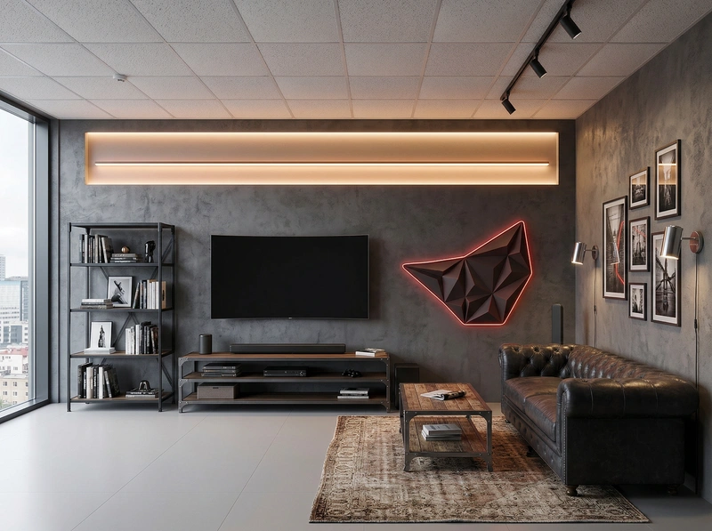 Дизайн интерьера в стиле Лофт — Гостиная от нейросети RoomGPT