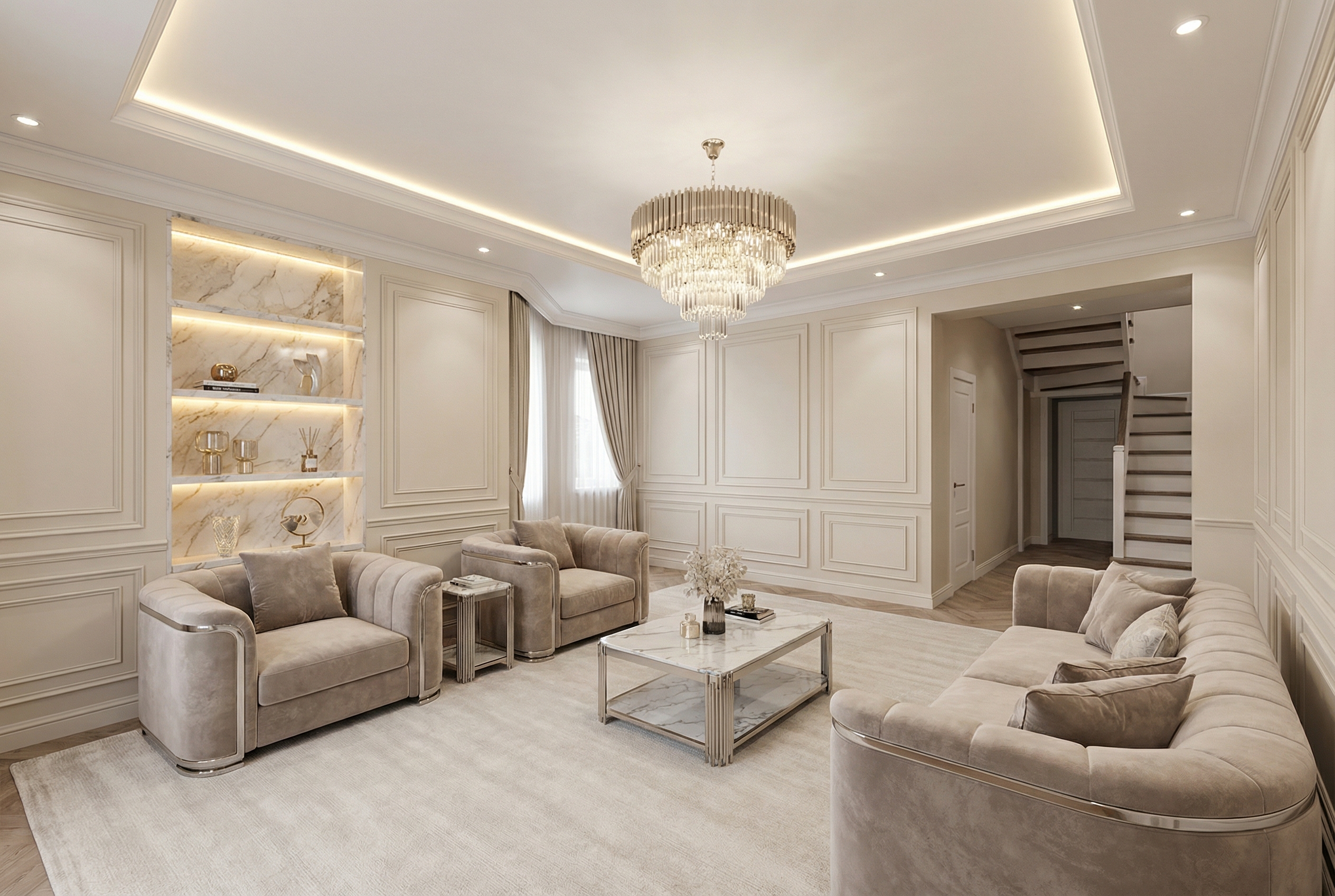 Дизайн гостиной в стиле Классика — фото интерьера от нейросети RoomGPT