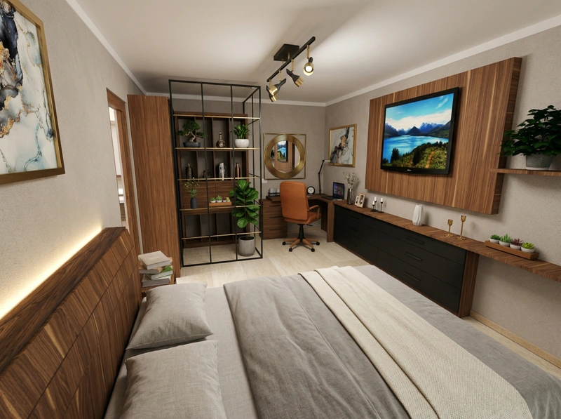 Дизайн спальни в стиле Контемпорари — фото интерьера от нейросети RoomGPT