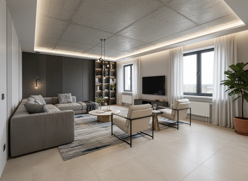 Дизайн интерьера в стиле Контемпорари — Гостиная от нейросети RoomGPT