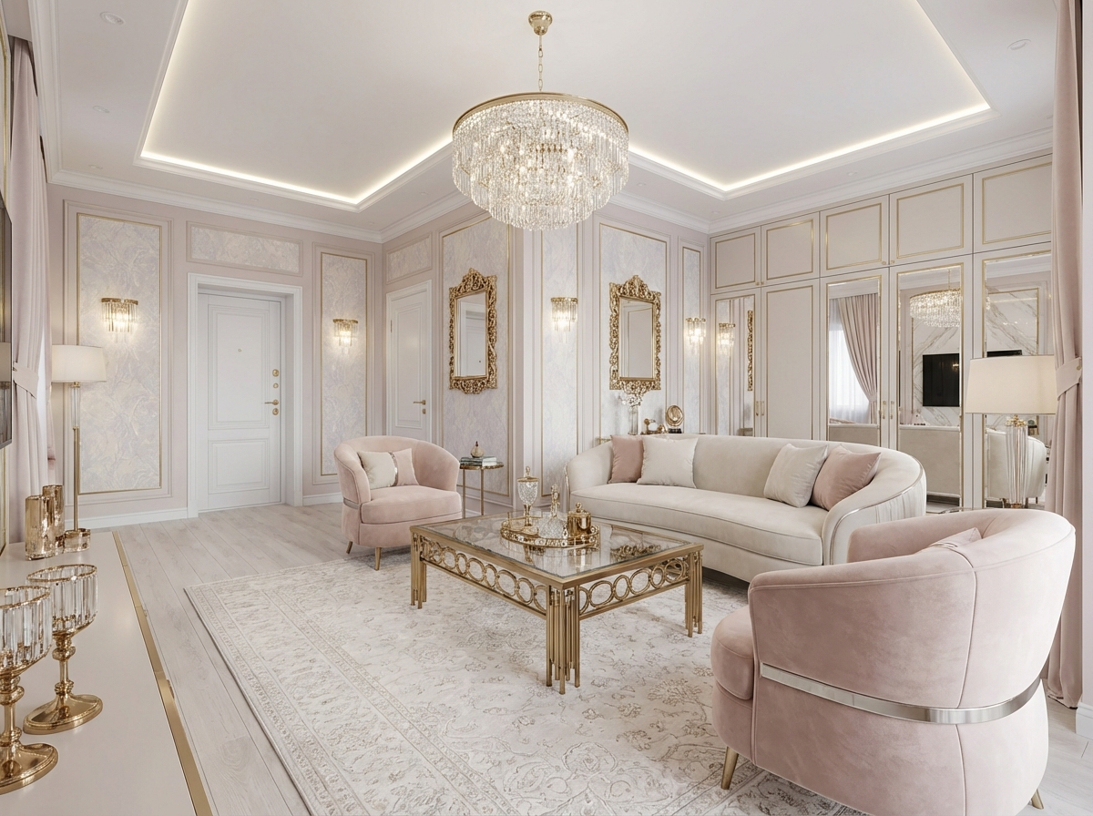 Дизайн гостиной в стиле Неоклассика — фото интерьера от нейросети RoomGPT