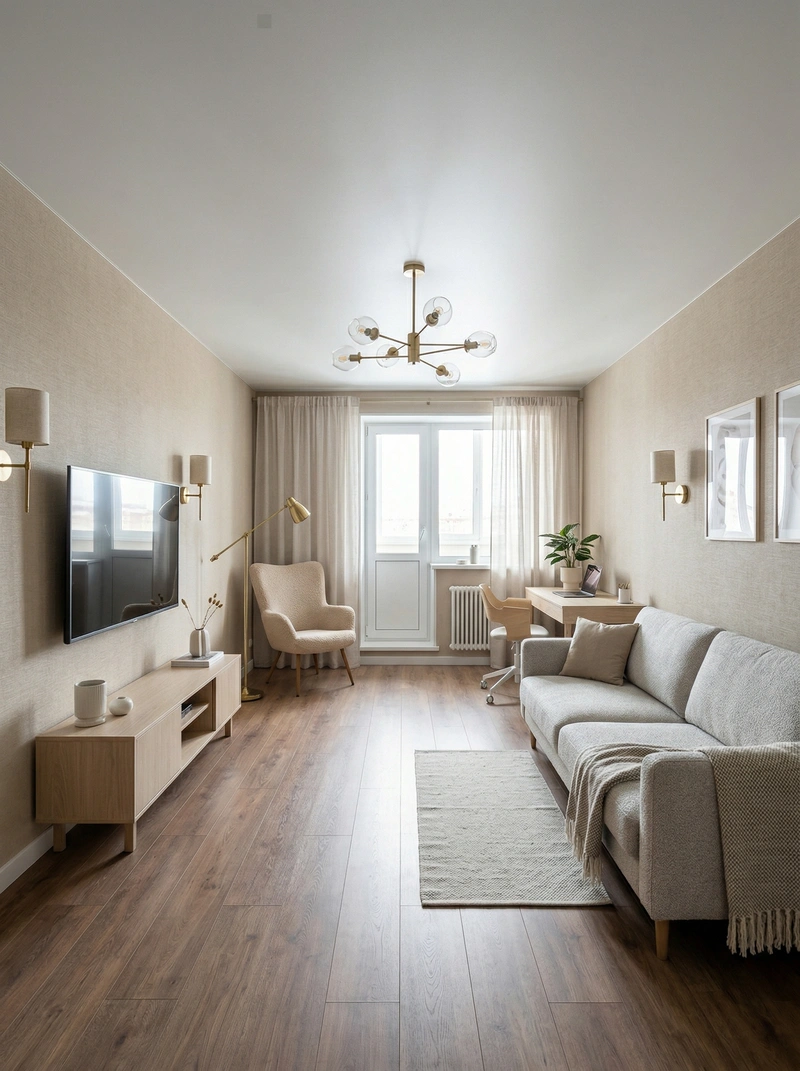 Дизайн гостиной в стиле Сканди — фото интерьера от нейросети RoomGPT