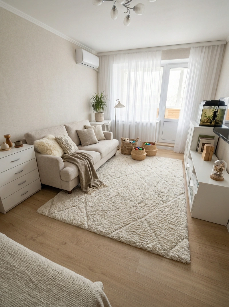 Дизайн гостиной в стиле Хюгге — фото интерьера от нейросети RoomGPT