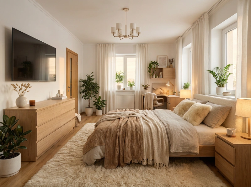 Дизайн интерьера в стиле Хюгге — Спальня от нейросети RoomGPT