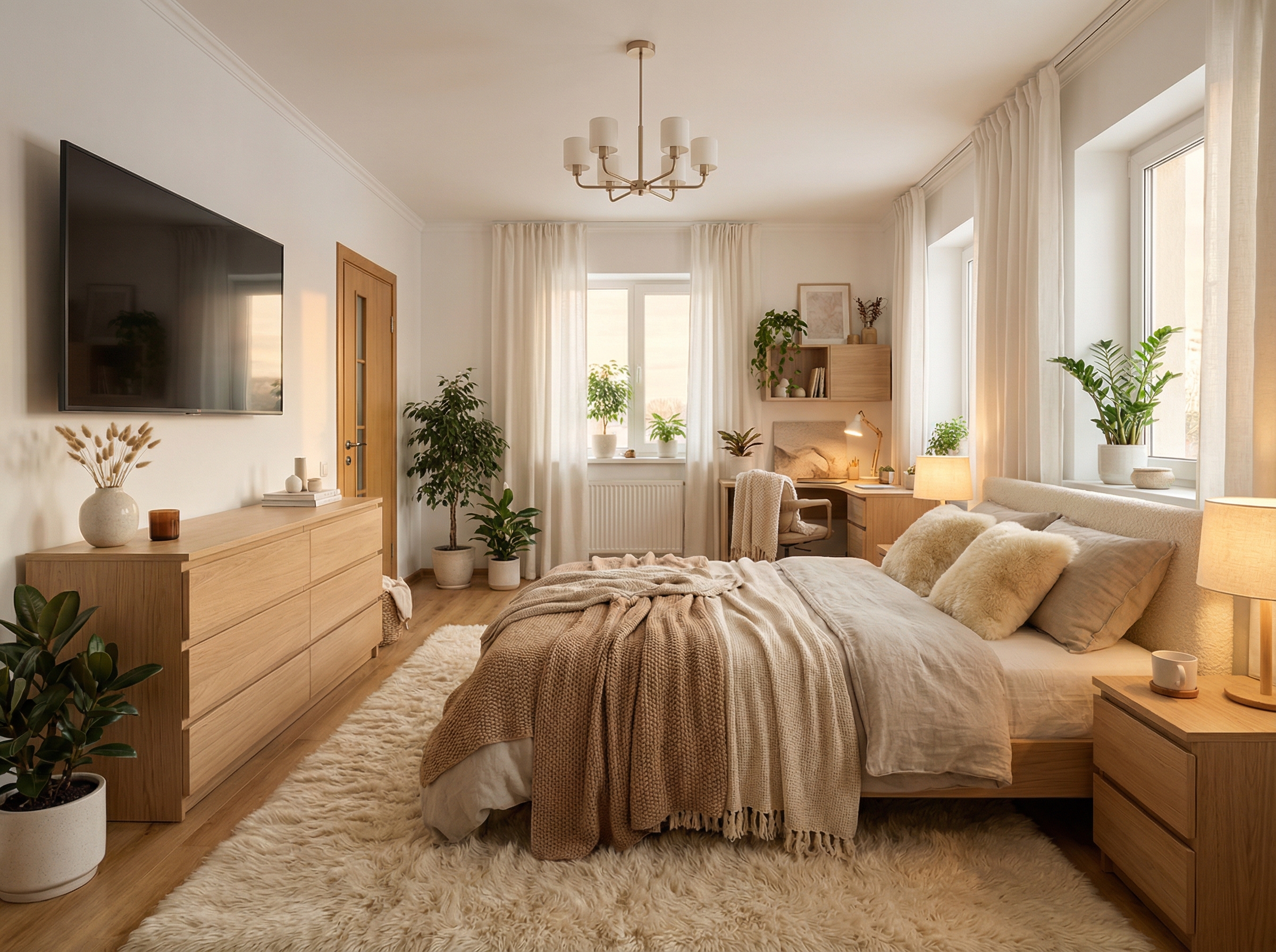 Дизайн спальни в стиле Хюгге — фото интерьера от нейросети RoomGPT