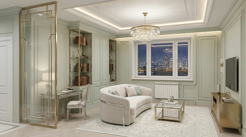 Дизайн гостиной в стиле Неоклассика — фото интерьера от нейросети RoomGPT