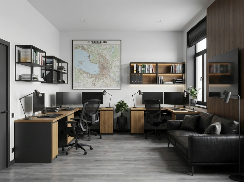 Дизайн интерьера в стиле Блэктэк — Кабинет от нейросети RoomGPT