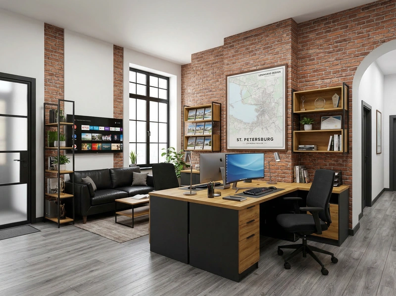 Дизайн интерьера в стиле Лофт — Кабинет от нейросети RoomGPT