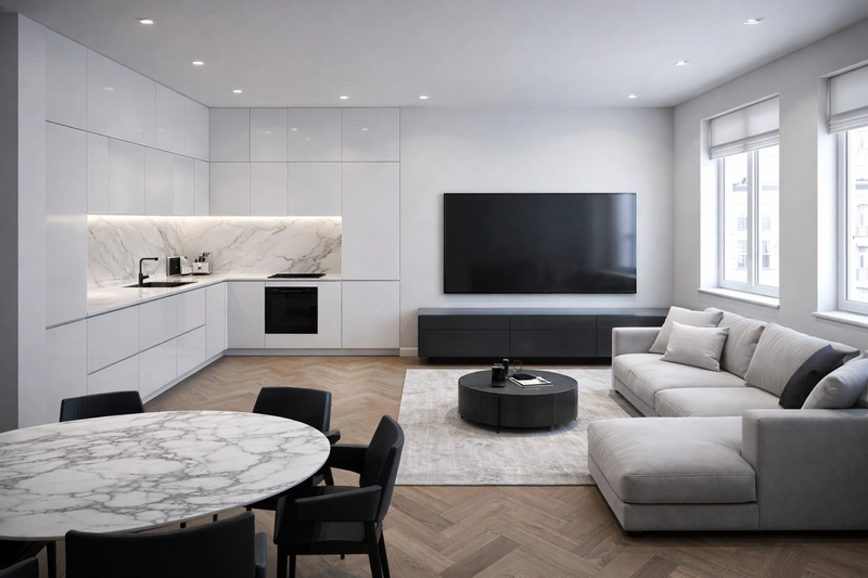 Дизайн интерьера в стиле Контемпорари — Гостиная от нейросети RoomGPT