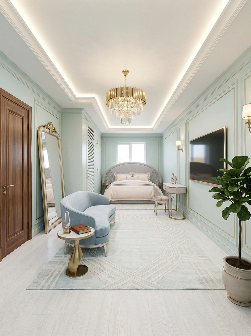 Дизайн спальни в стиле Неоклассика — фото интерьера от нейросети RoomGPT