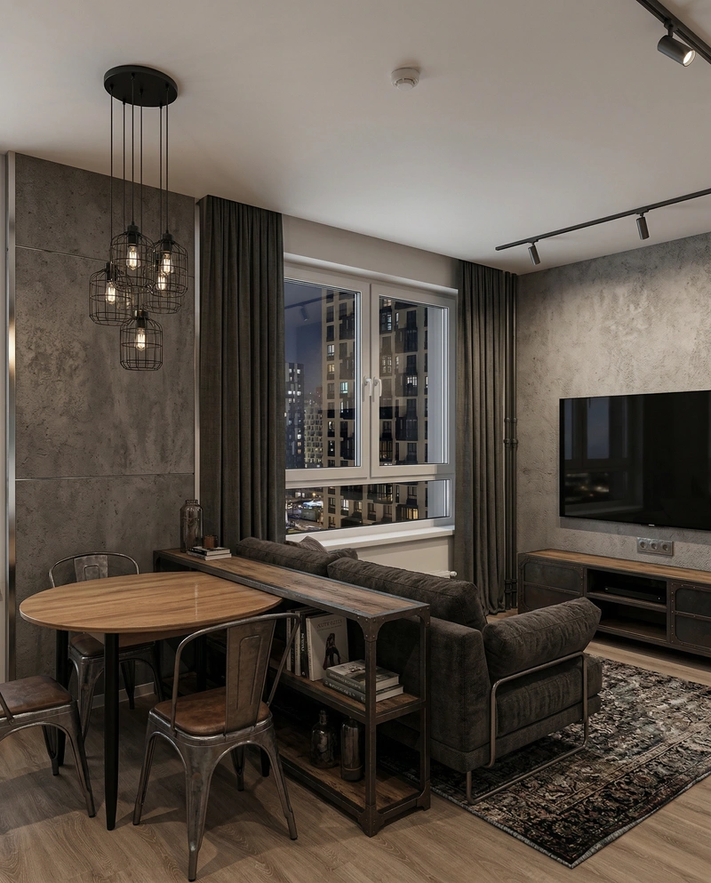 Дизайн интерьера в стиле Лофт — Гостиная от нейросети RoomGPT