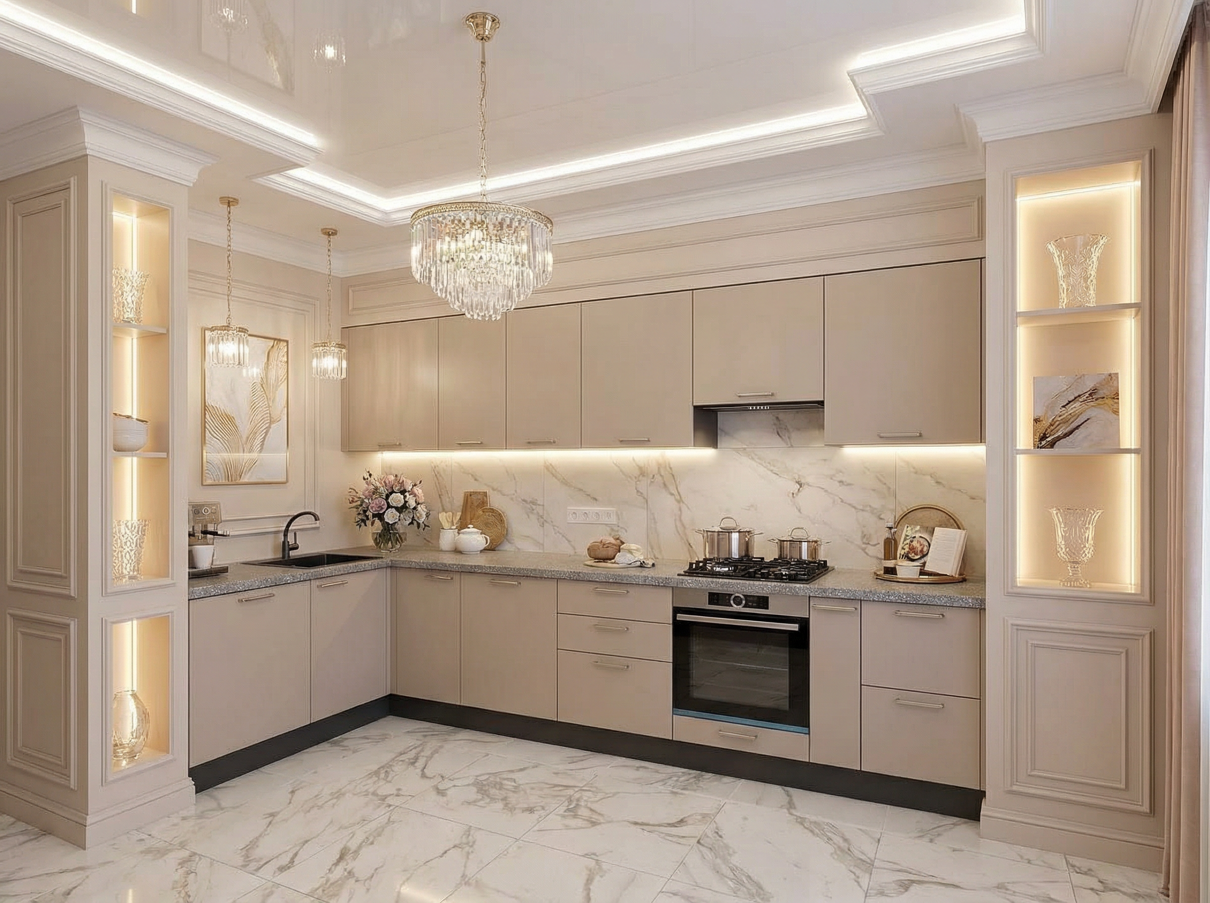 Дизайн кухни в стиле Классика — фото интерьера от нейросети RoomGPT