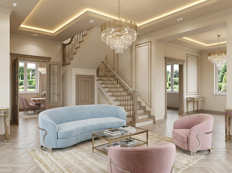 Дизайн гостиной в стиле Неоклассика — фото интерьера от нейросети RoomGPT