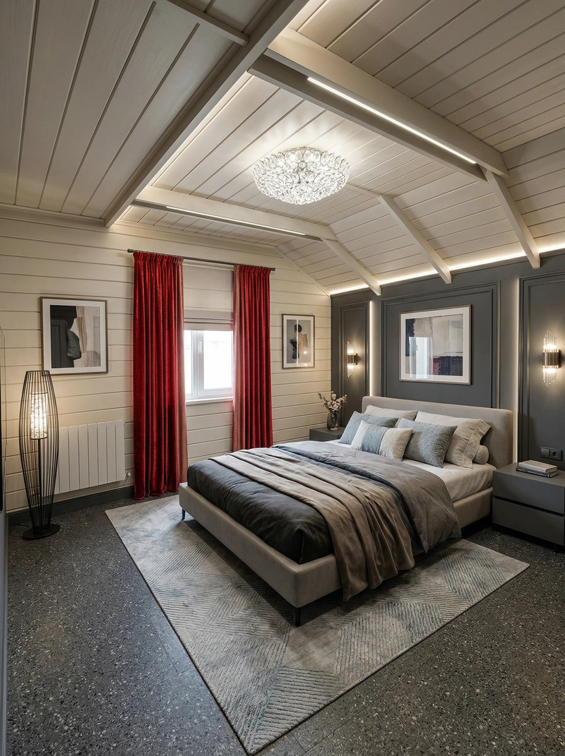 Дизайн спальни в стиле Контемпорари — фото интерьера от нейросети RoomGPT