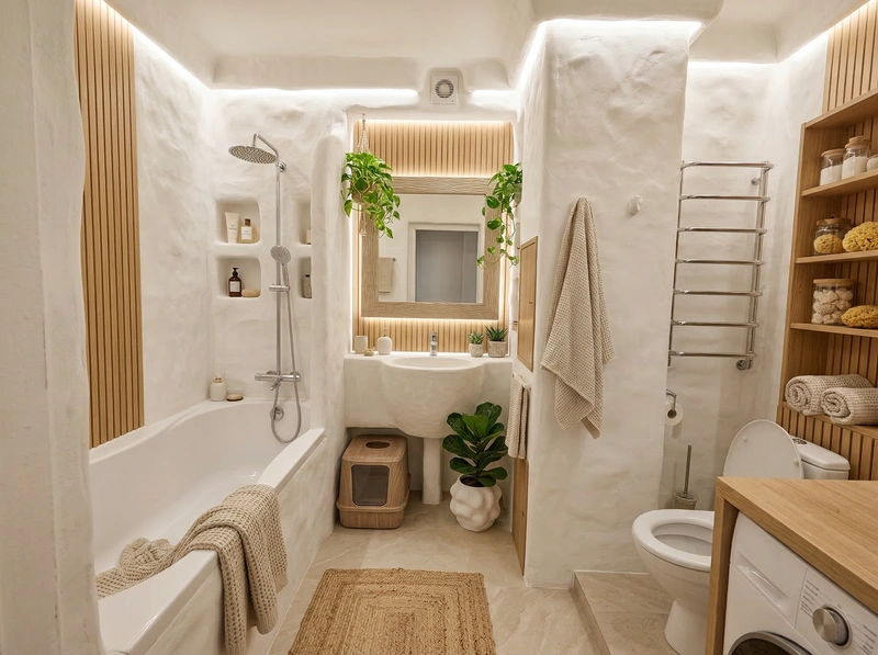 Дизайн ванной в стиле Хюгге — фото интерьера от нейросети RoomGPT