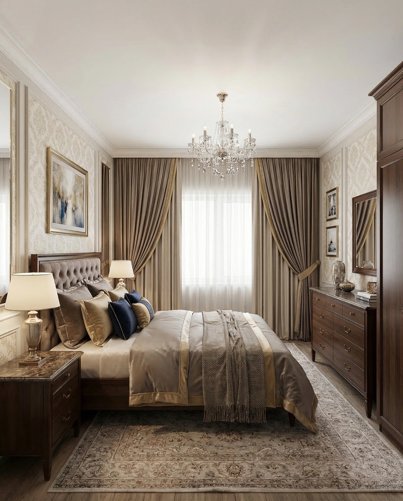 Дизайн спальни в стиле Классика — фото интерьера от нейросети RoomGPT