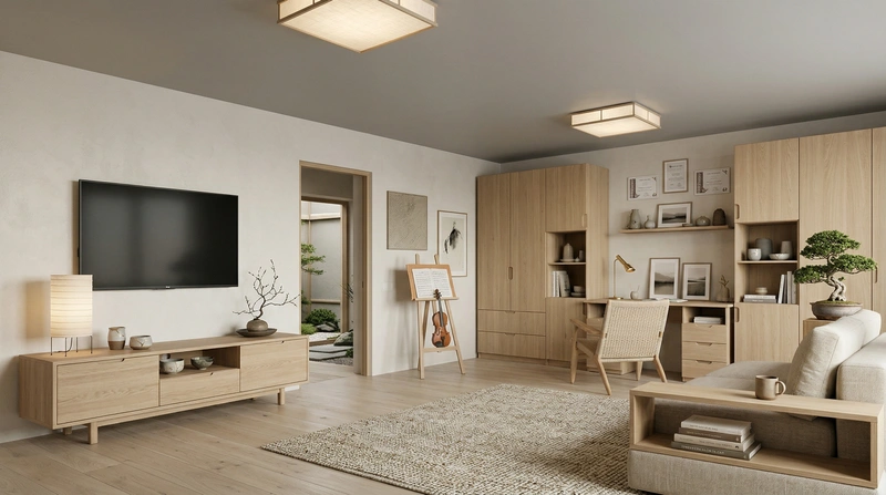 Дизайн спальни в стиле Japandi — фото интерьера от нейросети RoomGPT