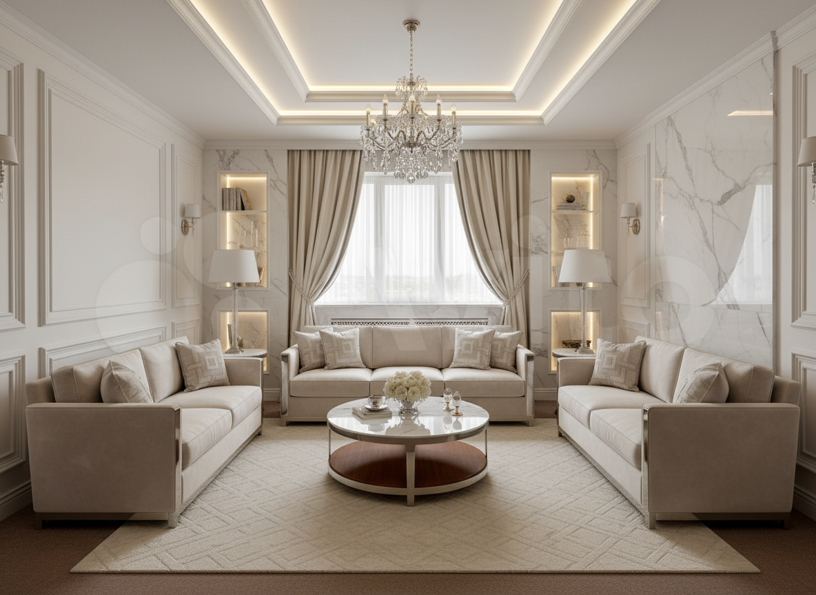 Дизайн гостиной в стиле Классика — фото интерьера от нейросети RoomGPT