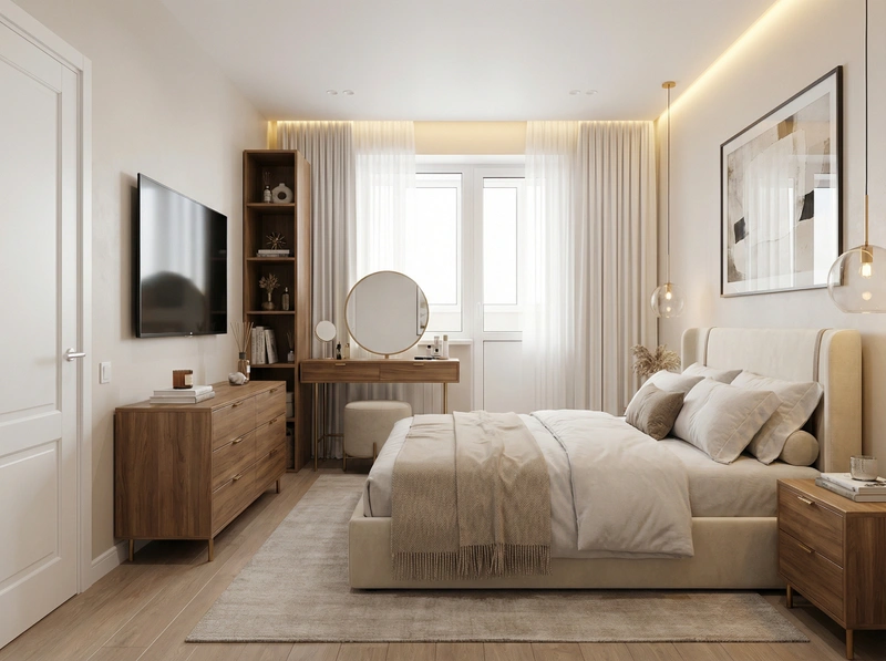 Дизайн интерьера в стиле Контемпорари — Спальня от нейросети RoomGPT