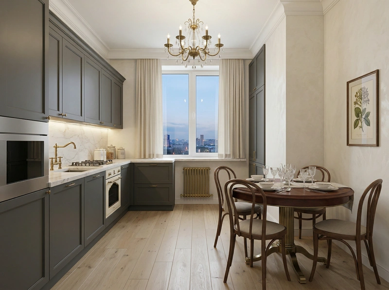 Дизайн кухни в стиле Классика — фото интерьера от нейросети RoomGPT