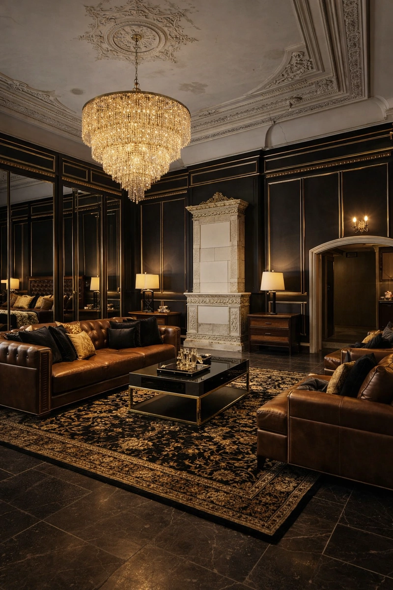 Дизайн спальни в стиле Блэктэк — фото интерьера от нейросети RoomGPT