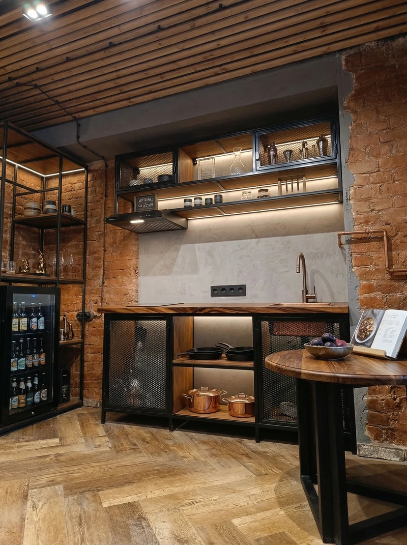 Дизайн кухни в стиле Лофт — фото интерьера от нейросети RoomGPT