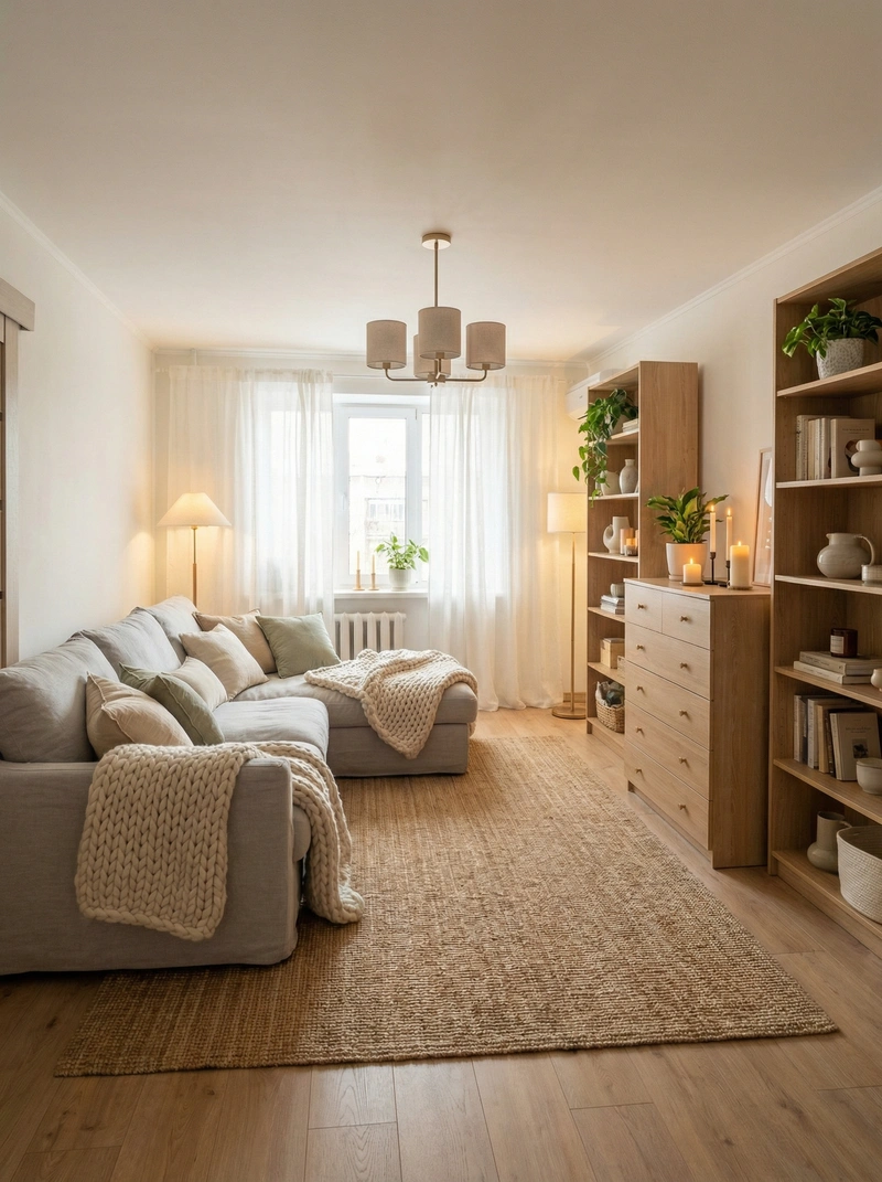 Дизайн интерьера в стиле Хюгге — Гостиная от нейросети RoomGPT