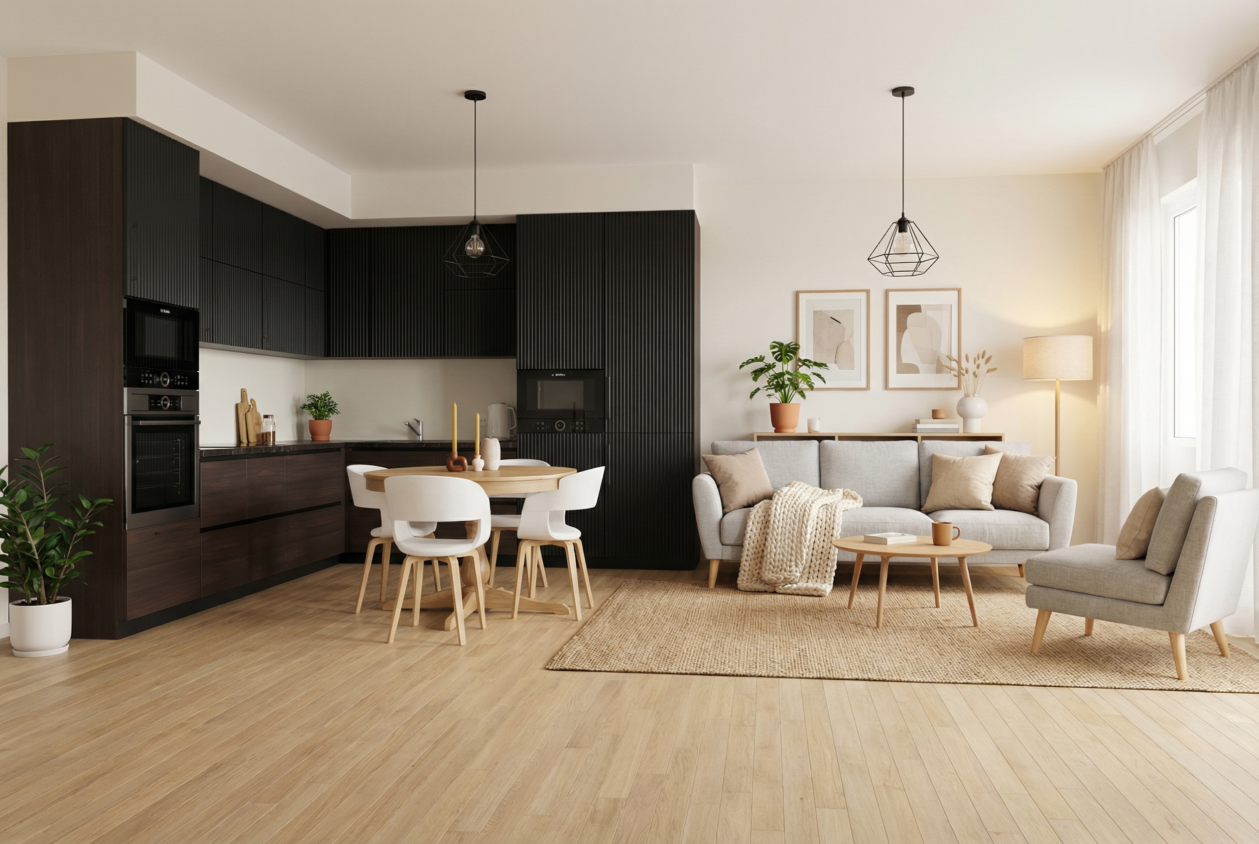 Дизайн гостиной в стиле Хюгге — фото интерьера от нейросети RoomGPT