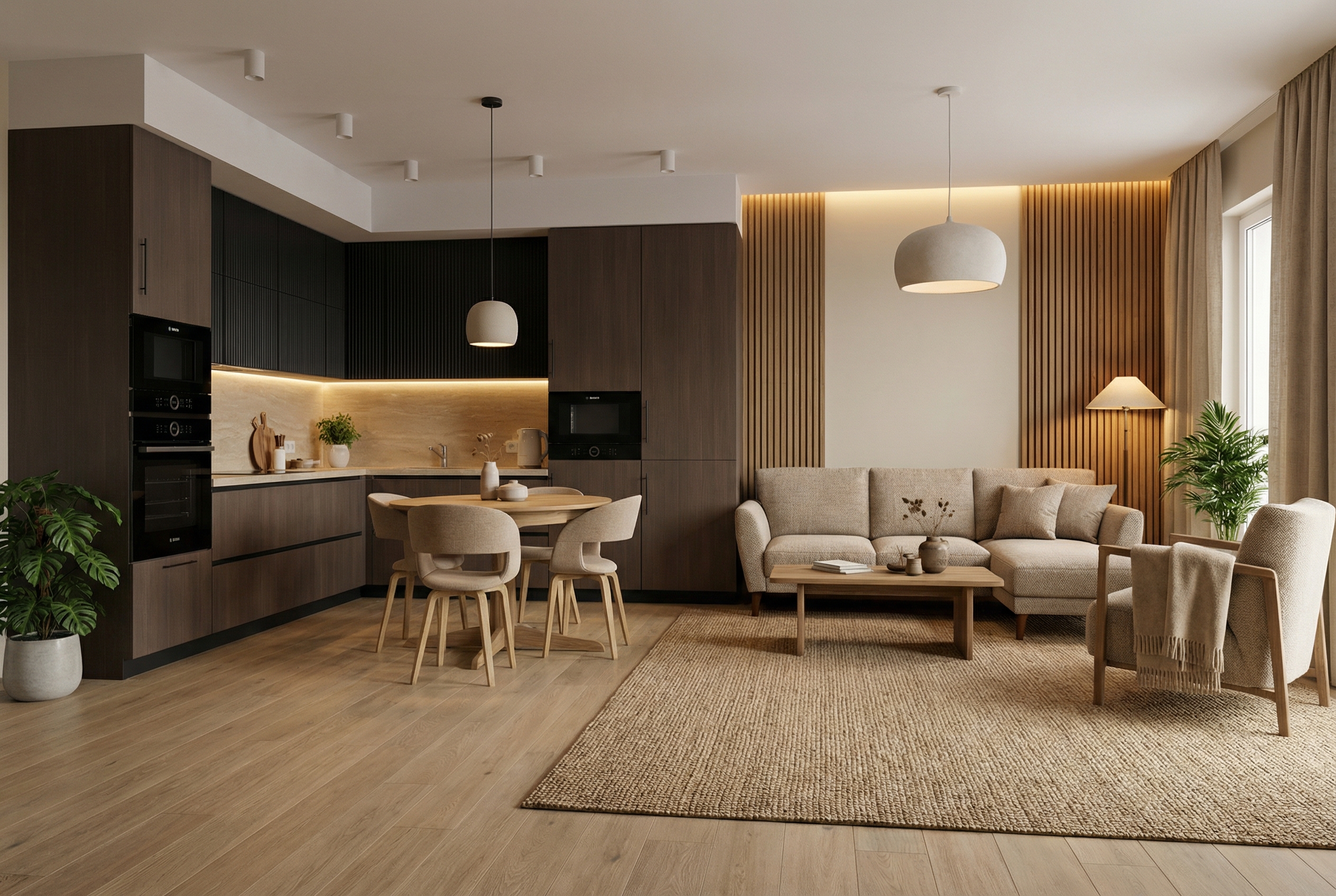 Дизайн гостиной в стиле Japandi — фото интерьера от нейросети RoomGPT