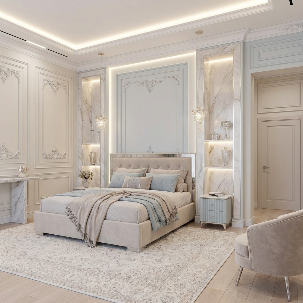 Дизайн спальни в стиле Классика — фото интерьера от нейросети RoomGPT