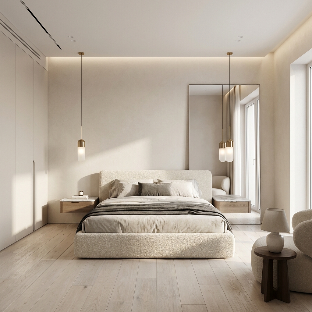 Дизайн спальни в стиле Минимализм — фото интерьера от нейросети RoomGPT