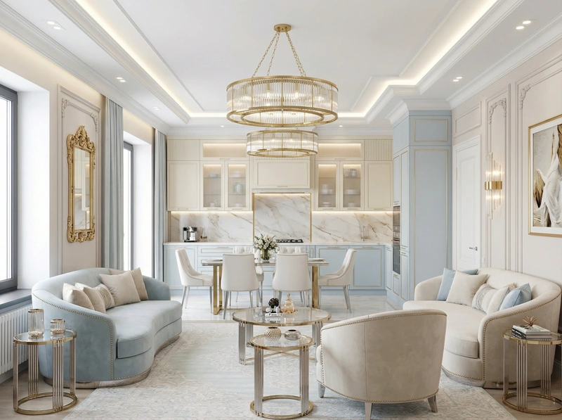 Дизайн интерьера в стиле Неоклассика — Гостиная от нейросети RoomGPT