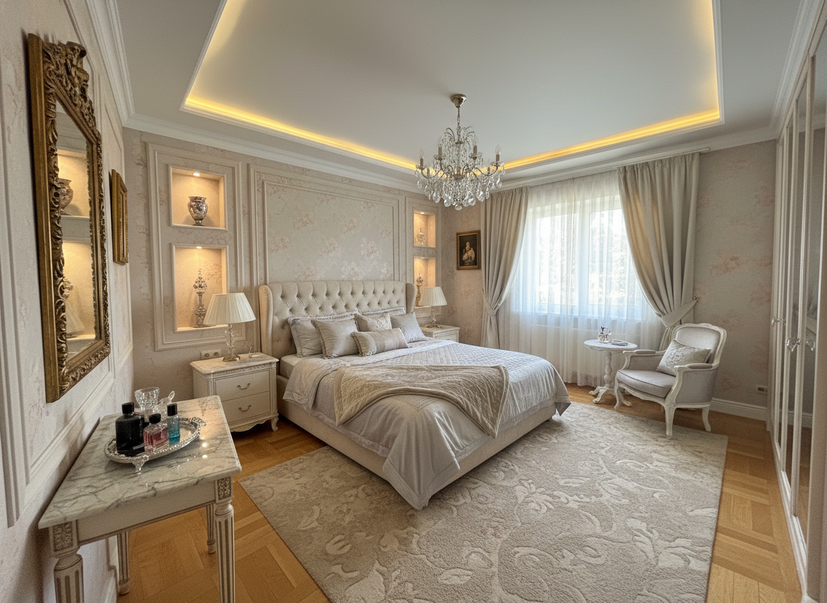 Дизайн спальни в стиле Классика — фото интерьера от нейросети RoomGPT