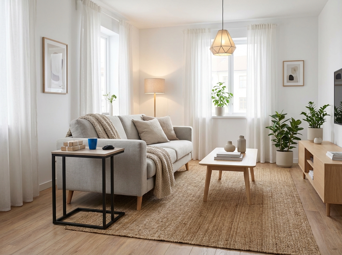 Дизайн гостиной в стиле Хюгге — фото интерьера от нейросети RoomGPT