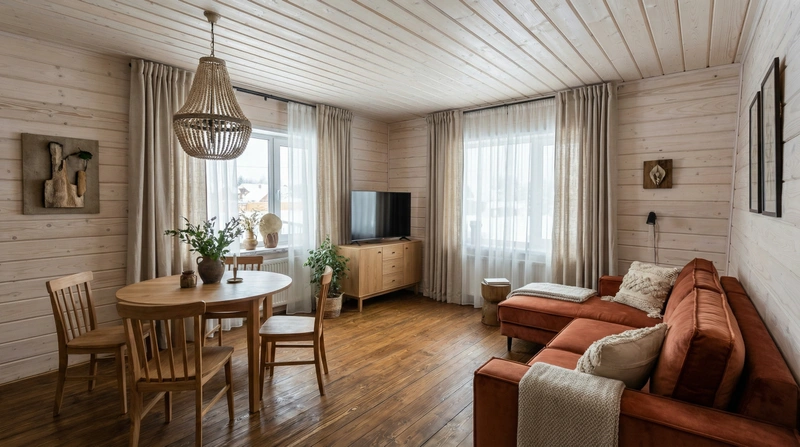 Дизайн интерьера в стиле Эклектика — Гостиная от нейросети RoomGPT