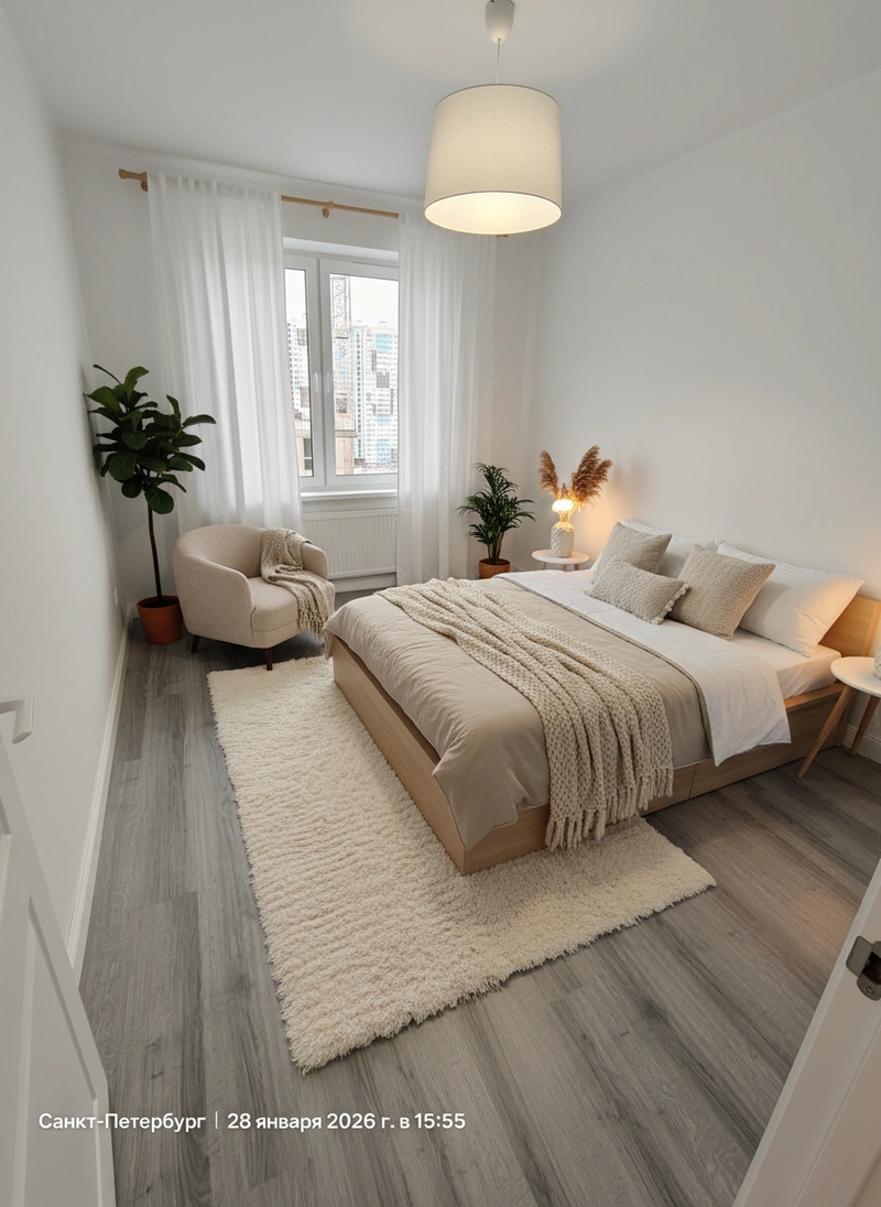 Дизайн интерьера в стиле Хюгге — Спальня от нейросети RoomGPT