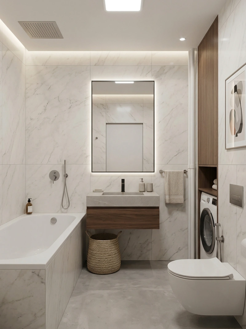 Дизайн ванной в стиле Минимализм — фото интерьера от нейросети RoomGPT