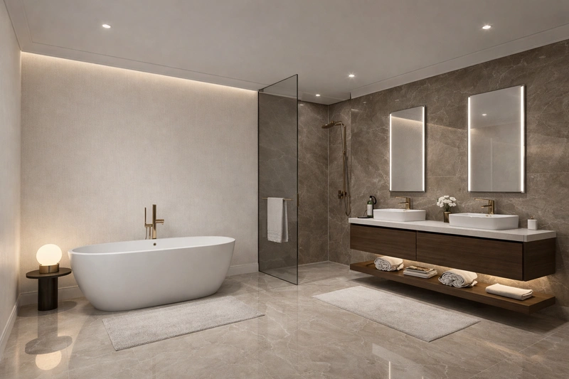 Дизайн ванной в стиле Контемпорари — фото интерьера от нейросети RoomGPT