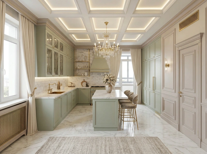 Дизайн кухни в стиле Неоклассика — фото интерьера от нейросети RoomGPT