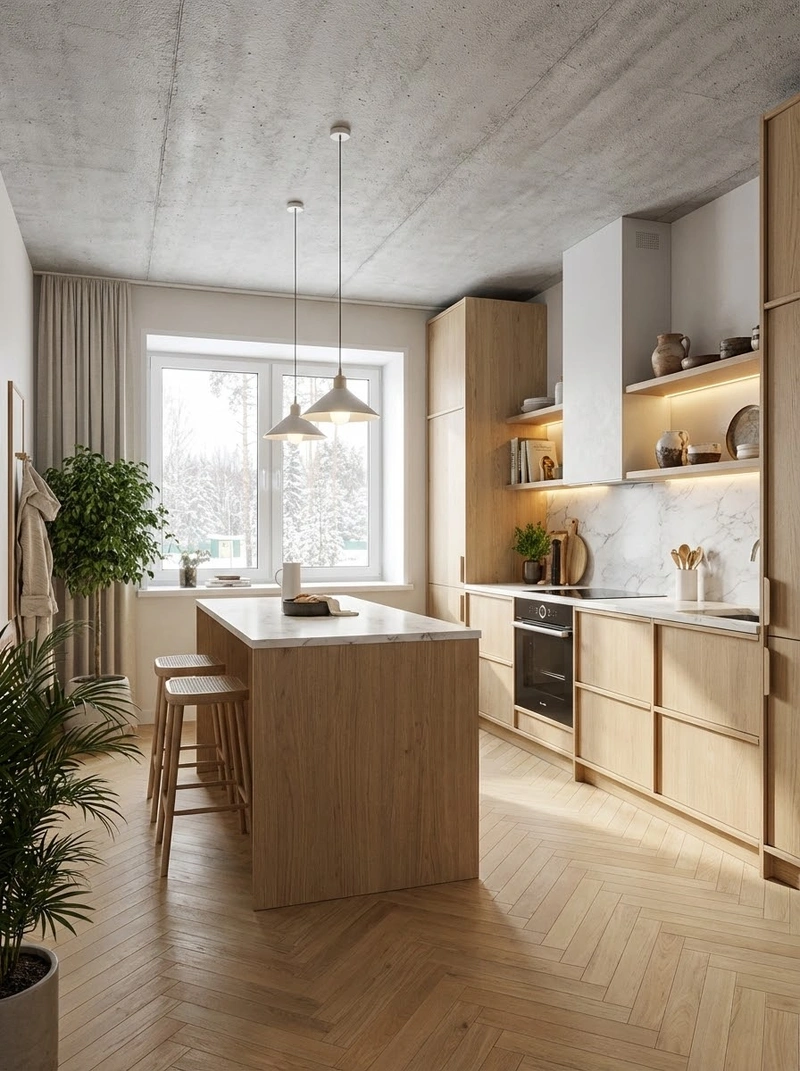 Дизайн интерьера в стиле Сканди — Кухня от нейросети RoomGPT